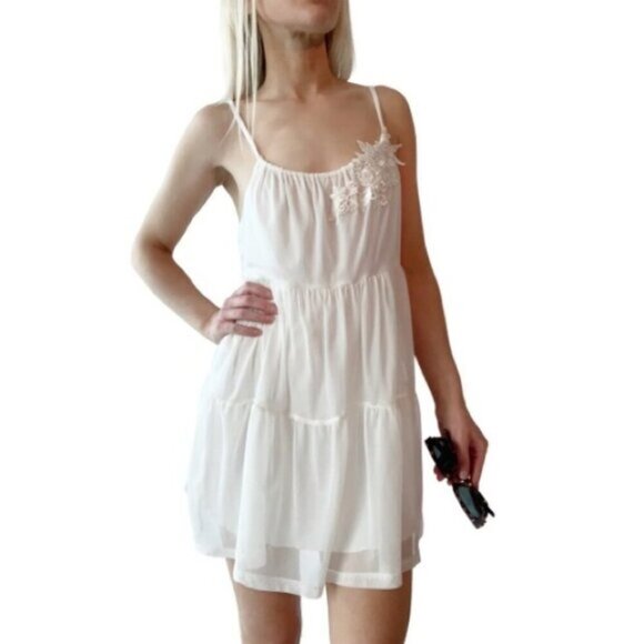 H&M Babydoll Tunic Blouse Mini Dress Ivory Floral Embroidery Y2K 2000s Small - Picture 4 of 16